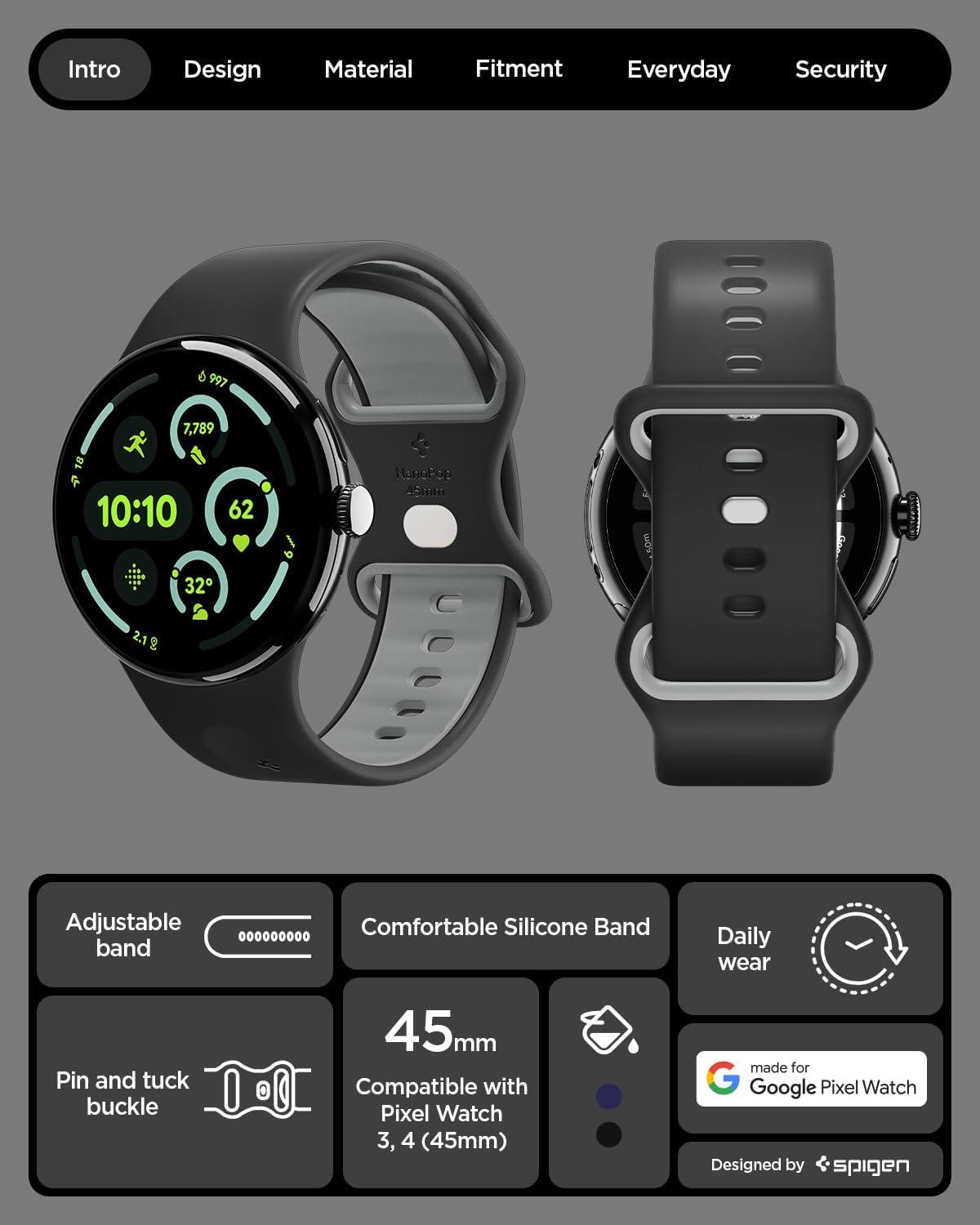 imageSpigen for Pixel Watch 4 Band Nano Pop Compatible with 43 45mm 4321 41mm Soft Waterproof Silicone StrapBlack Sesame