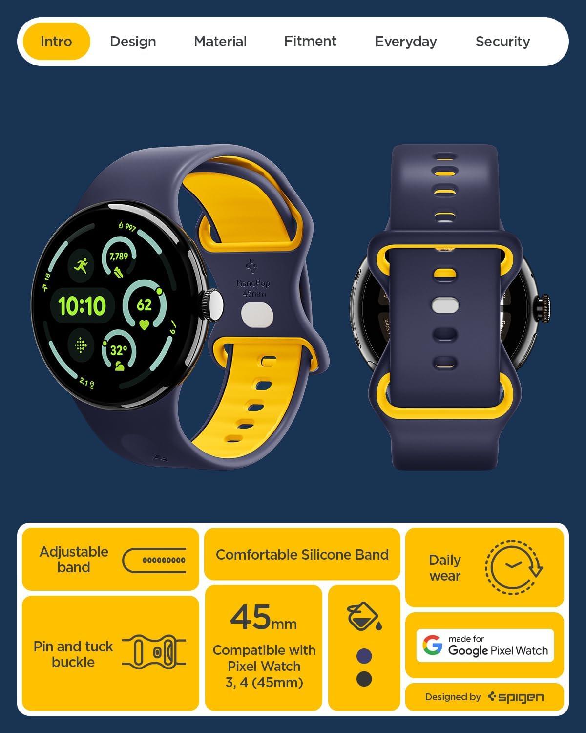 imageSpigen for Pixel Watch 4 Band Nano Pop Compatible with 43 45mm 4321 41mm Soft Waterproof Silicone StrapBlueberry Navy
