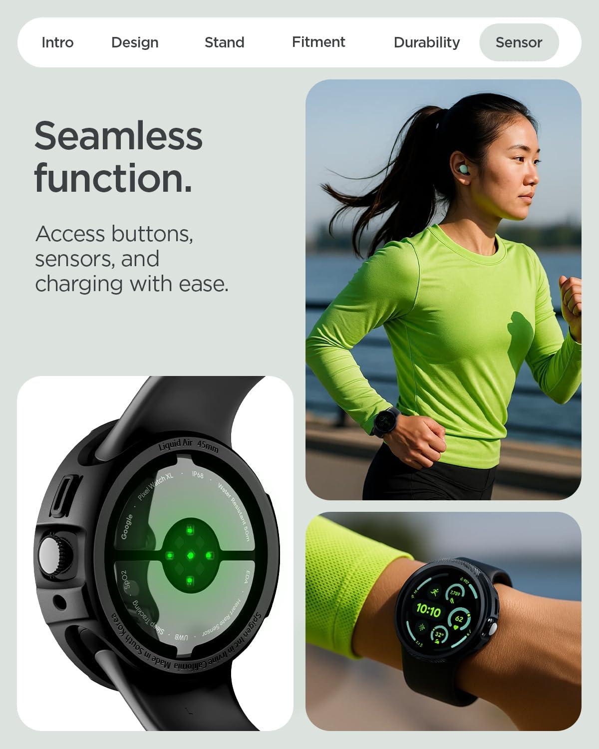 imageSpigen for Pixel Watch 4 Case with Charger Stand Liquid Air 45mm AntiScratch Protective Soft TPU Cover 2025 Charger not Included Matte BlackPixel Watch 4 45mm