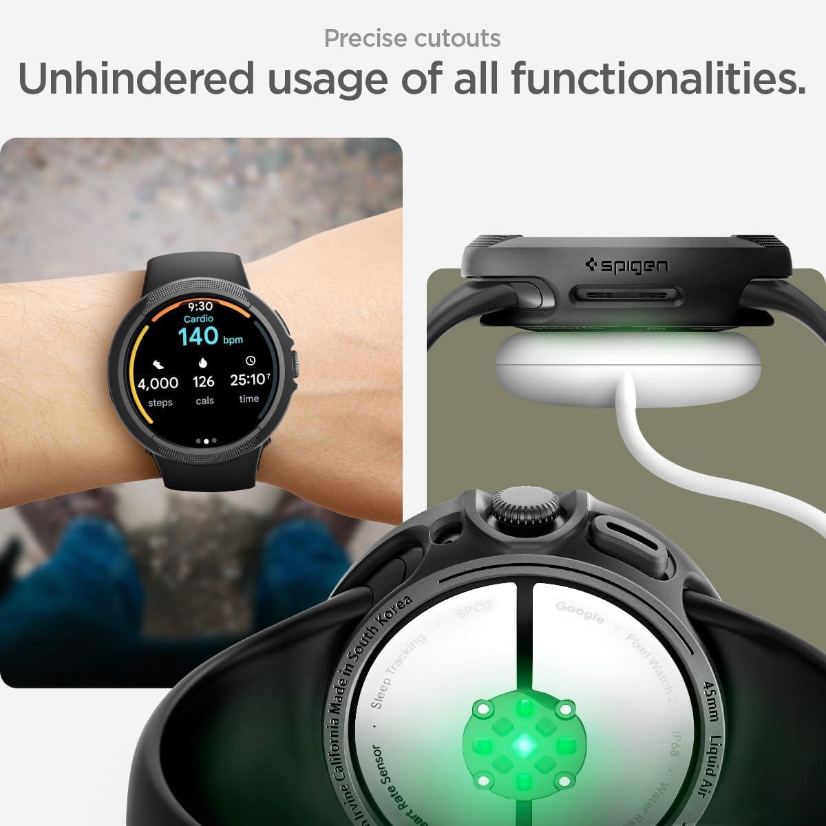 imageSpigen for Pixel Watch 4 Case with Charger Stand Liquid Air 45mm AntiScratch Protective Soft TPU Cover 2025 Charger not Included Matte BlackPixel Watch 3 45mm