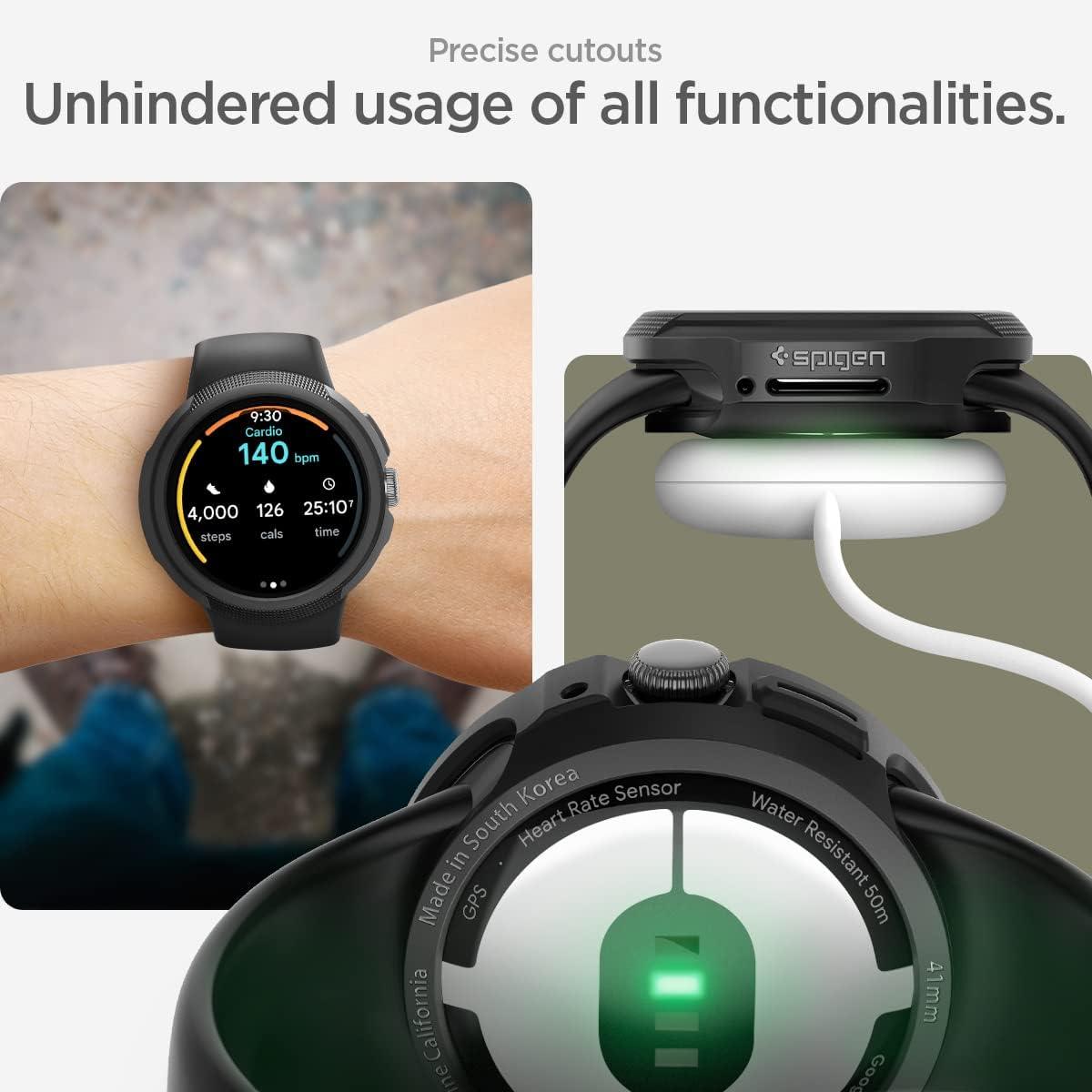 imageSpigen for Pixel Watch 4 Case with Charger Stand Liquid Air 45mm AntiScratch Protective Soft TPU Cover 2025 Charger not Included Matte BlackPixel Watch 321 41mm