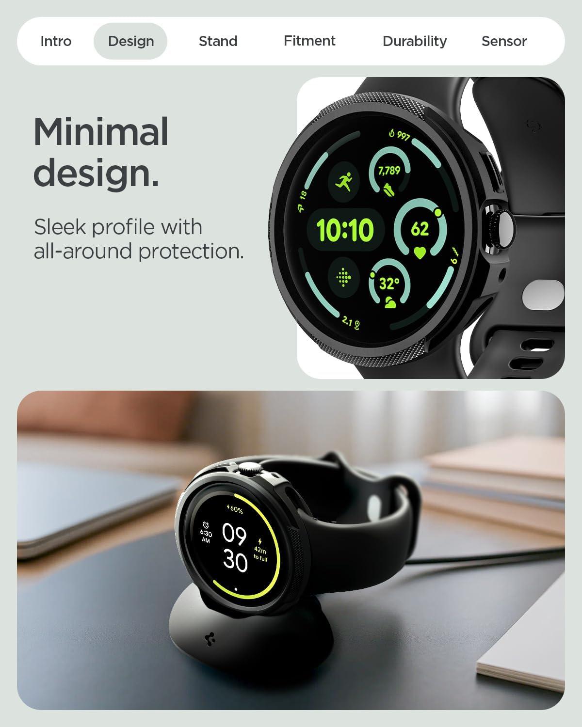 imageSpigen for Pixel Watch 4 Case with Charger Stand Liquid Air 45mm AntiScratch Protective Soft TPU Cover 2025 Charger not Included Matte BlackPixel Watch 4 45mm