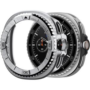 Spigen Bezel Tune Pro (Diver) Designed for Samsung Galaxy Watch 8 Classic 46mm Bezel Ring Protector with Case (2025) – Black(Silver)