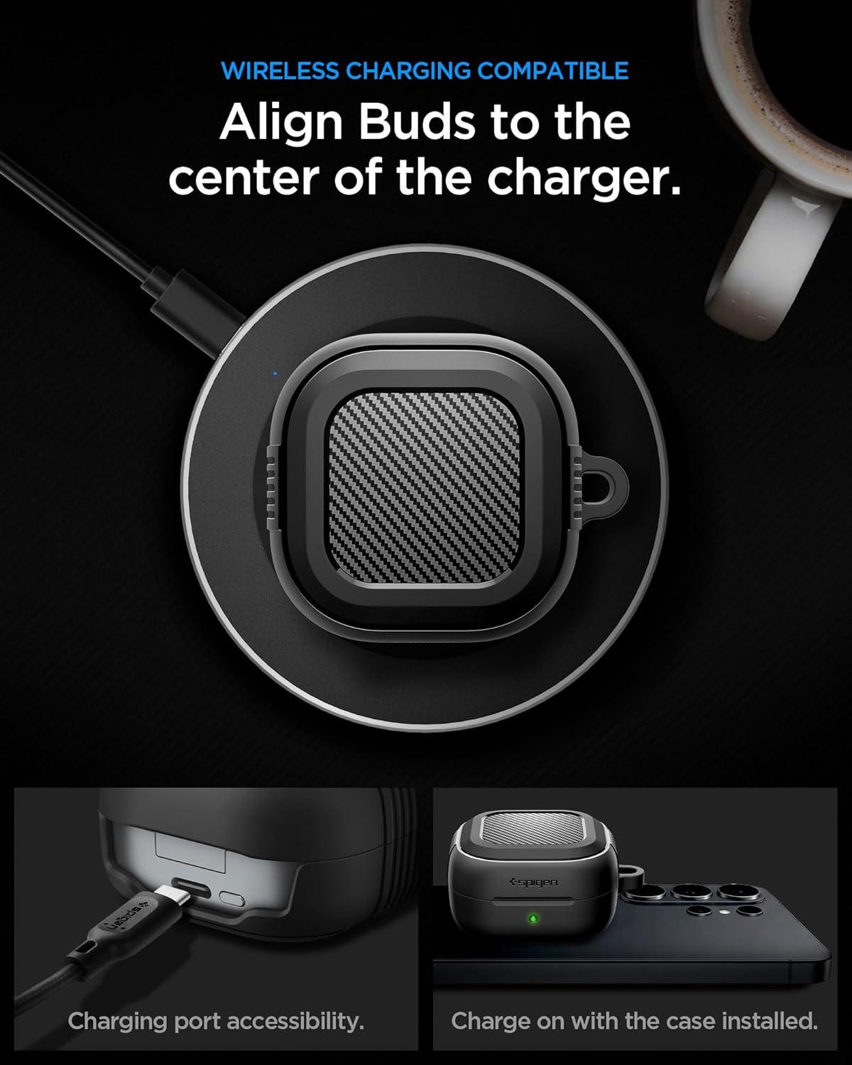 imageSpigen for Samsung Galaxy Buds 4 Pro CaseGalaxy Buds 4 Case 2026 Rugged Armor DropProtection Cover with Carabiner Matte Black