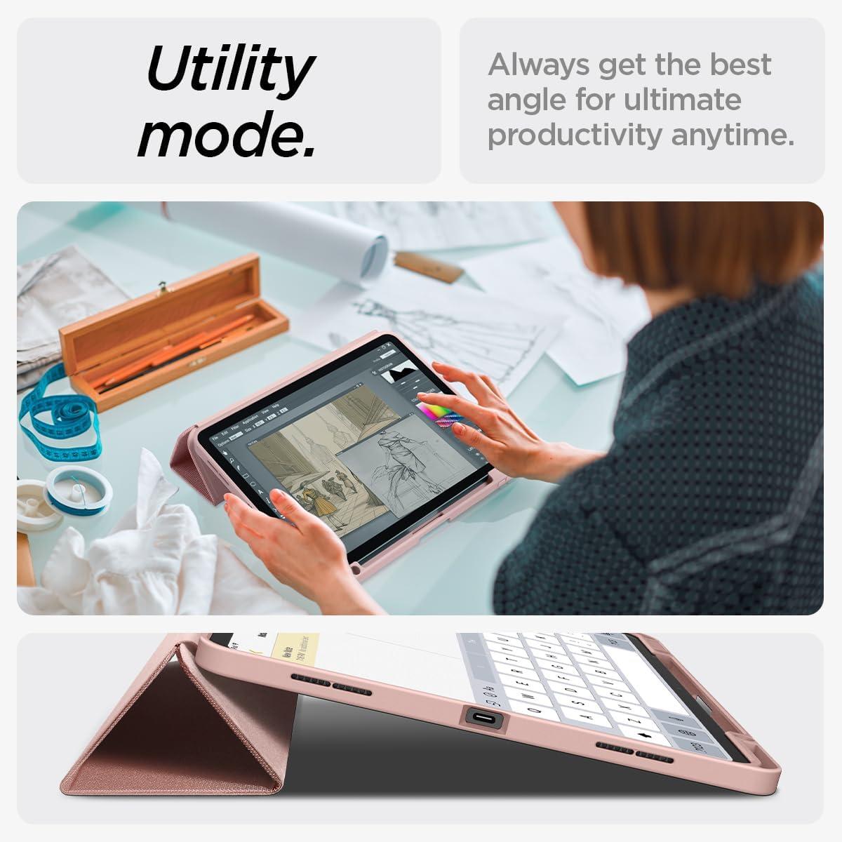 imageSpigen for iPad Air 11 Inch Case M4 2026 iPad Air 11 Inch Case M3M2 20252024 109 Inch 5th4th Generation Case 20222020 Urban Fit Premium Fabric TriFold Cover Midnight GreenRose Gold