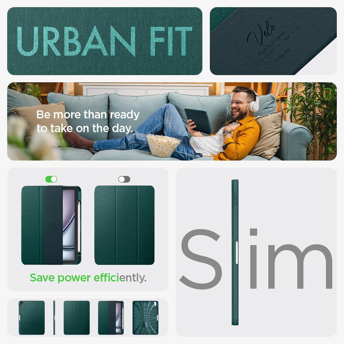 imageSpigen for iPad Air 11 Inch Case M4 2026 iPad Air 11 Inch Case M3M2 20252024 109 Inch 5th4th Generation Case 20222020 Urban Fit Premium Fabric TriFold Cover Midnight GreenMidnight Green
