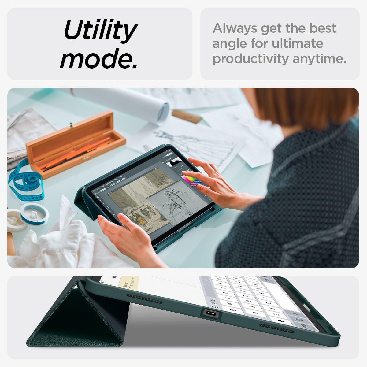 imageSpigen for iPad Air 11 Inch Case M4 2026 iPad Air 11 Inch Case M3M2 20252024 109 Inch 5th4th Generation Case 20222020 Urban Fit Premium Fabric TriFold Cover Midnight GreenMidnight Green
