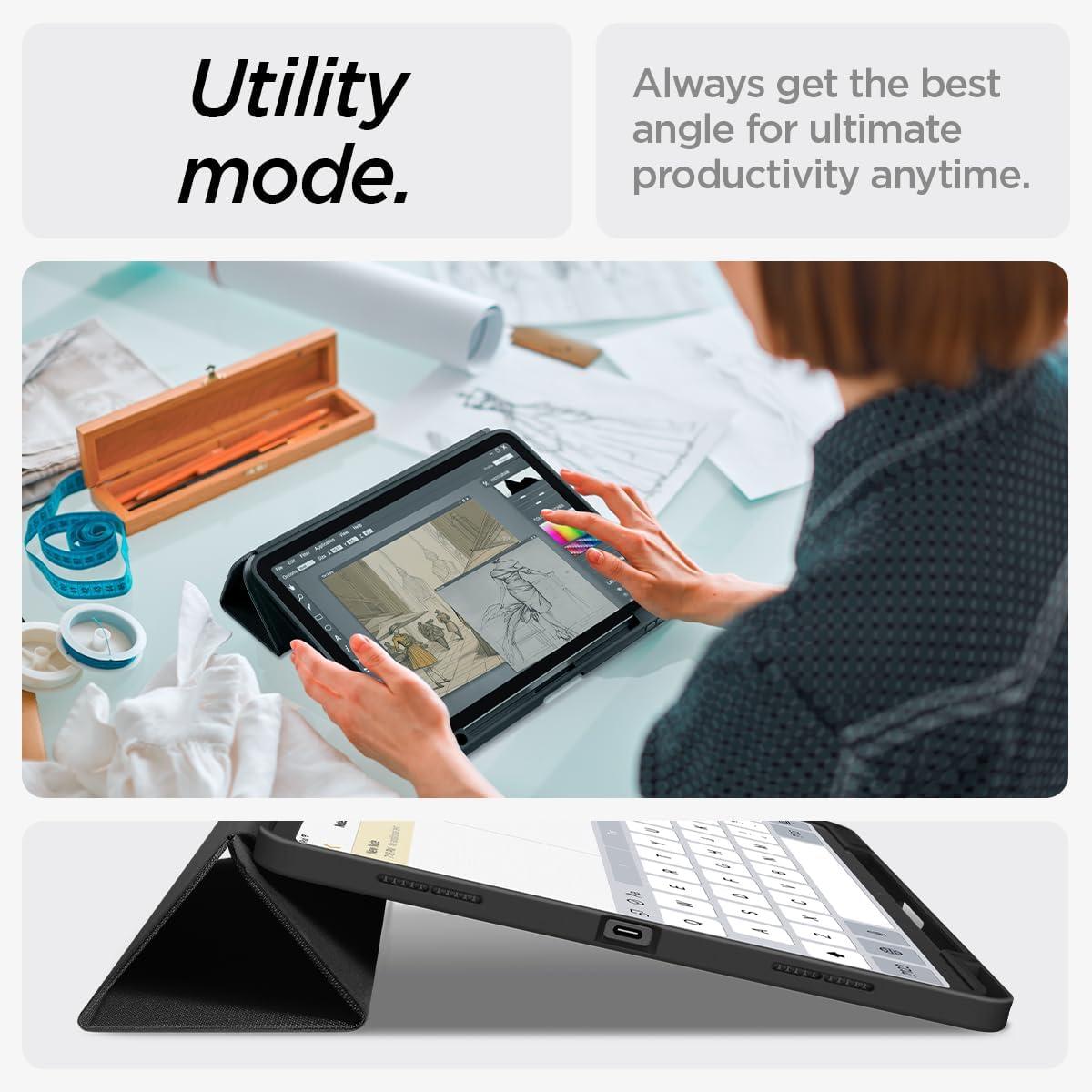 imageSpigen for iPad Air 11 Inch Case M4 2026 iPad Air 11 Inch Case M3M2 20252024 109 Inch 5th4th Generation Case 20222020 Urban Fit Premium Fabric TriFold Cover Midnight GreenBlack