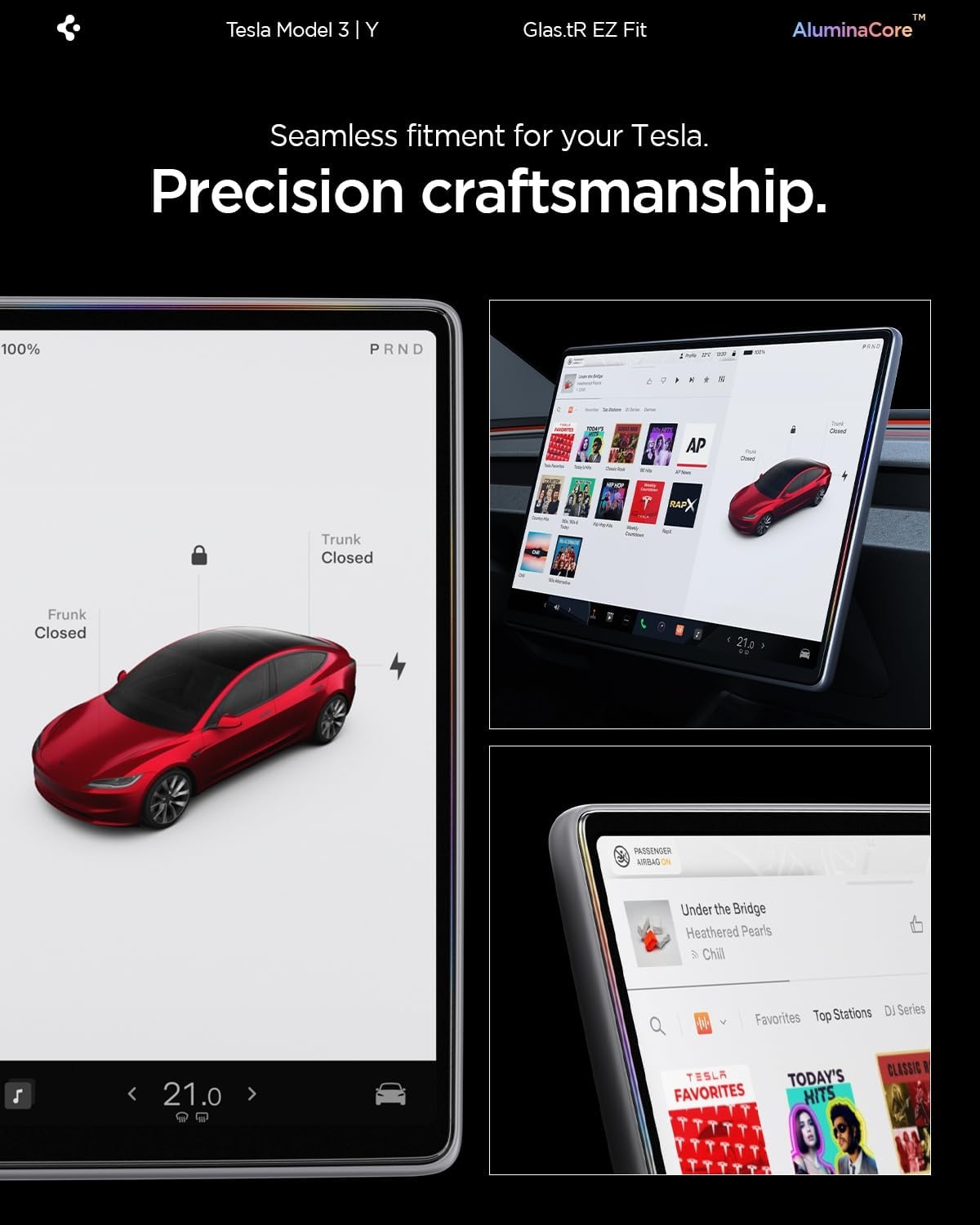 image:imageSpigen AluminaCore Tempered Glass Screen Protector GlasTR EZ FIT designed for Tesla Model Y Premium 2026 Model Y Performance 20252026 Crystal Clear154inch Model 3 Highland Model Y Juniper