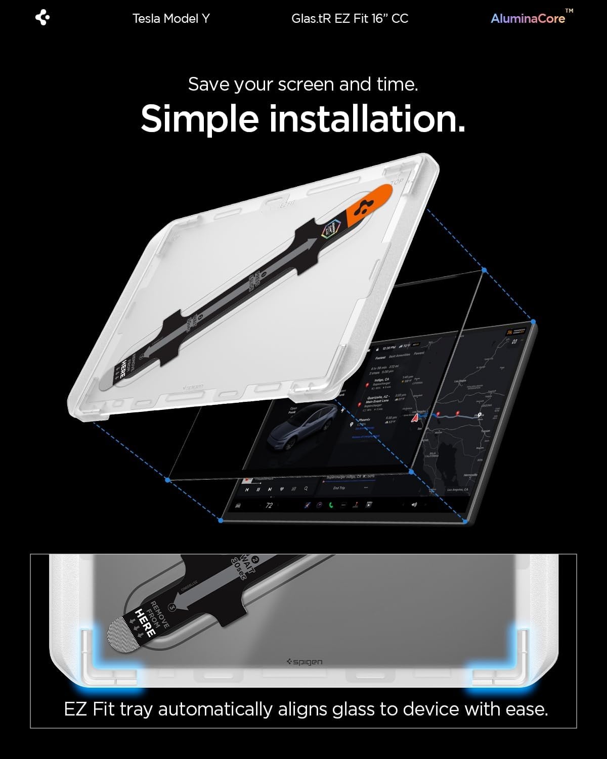image:imageSpigen AluminaCore Tempered Glass Screen Protector GlasTR EZ FIT designed for Tesla Model Y Premium 2026 Model Y Performance 20252026 Crystal Clear16inch 2026 Model Y PremiumPerformance