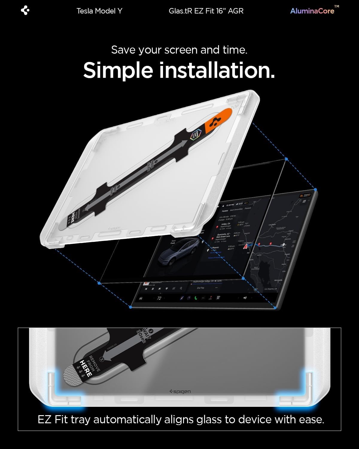 image:imageSpigen AluminaCore Tempered Glass Screen Protector GlasTR EZ FIT designed for Tesla Model Y Premium 2026 Model Y Performance 20252026 MatteAnti GlareAnti Finger Print16inch 2026 Model Y PremiumPerformance