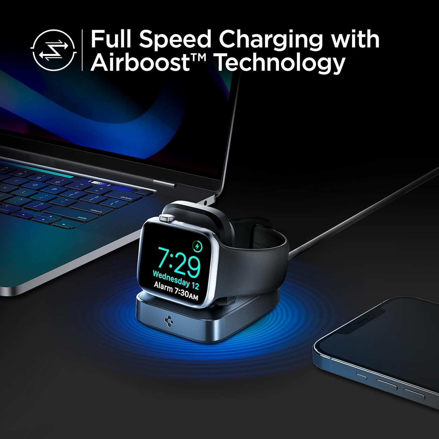 image:imageSpigen for Apple Watch Charger Stand MFi Certified Charger for Apple Watch Series 1098765SE Ultra 2 49mm 45mm 44mm 42mm 41mm 40mm Nightstand Mode Built in ChargerampUSB C CableNo Adapter