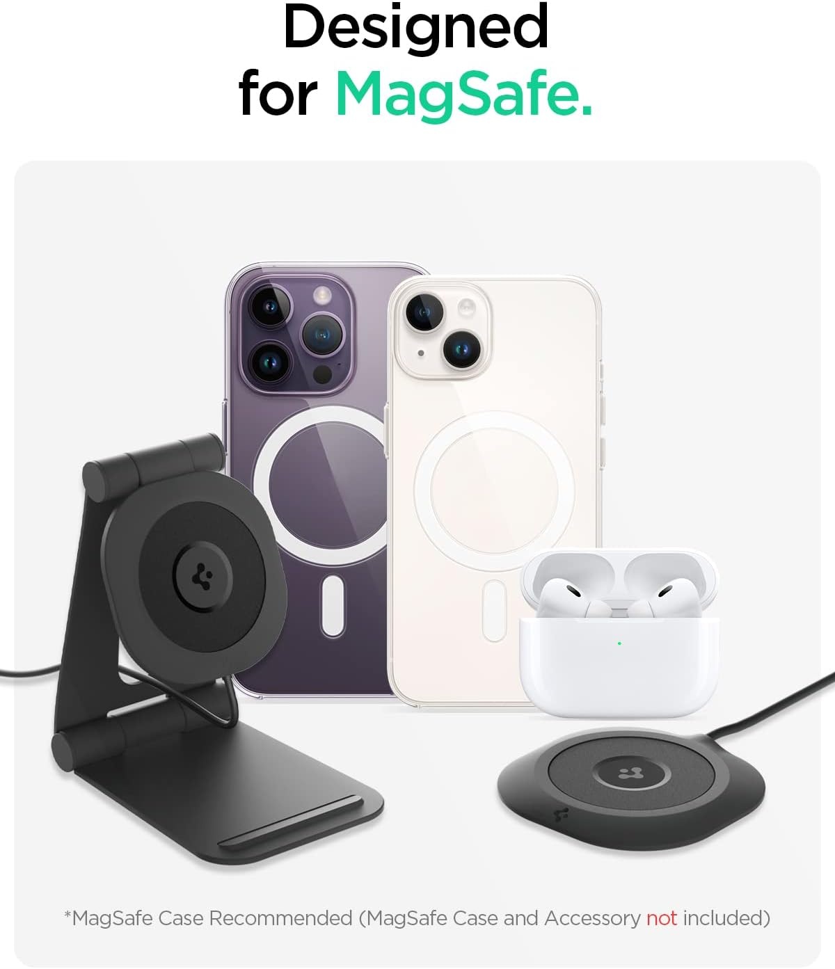 image:imageSpigen for MagSafe 15W Wireless Charger Kickstand ArcField MagFit MFM Compatible with iPhone 17 16 15 14 13 12 USB C Charger Stand pad 66ft Cable Wall Charger Not Included WhiteBlack