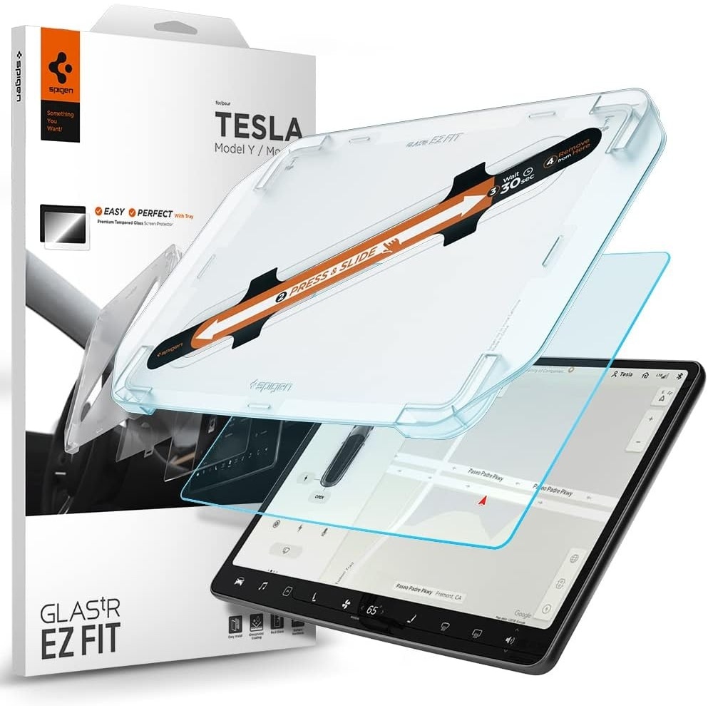 image:imageSpigen AluminaCore Tempered Glass Screen Protector GlasTR EZ FIT designed for Tesla Model Y Premium 2026 Model Y Performance 20252026 MatteAnti GlareAnti Finger Print15inch Model 3 Model Y
