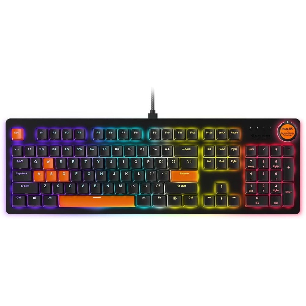 image:imageSpigen ArcPlay Real Dual 8K Mechanical Gaming Keyboard 8000Hz Polling Rate amp Scan Rate Doubleshot PBT Keycaps MultiFunction Dial Key RGB Backlit 104 Keys Full Size Additional Keycaps Included