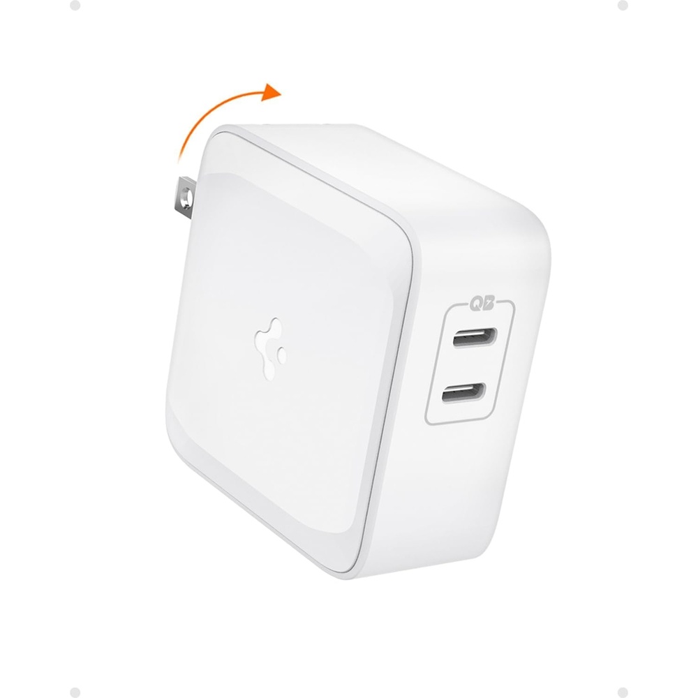 image:imageSpigen for 100W USB C Charger GaN II 2 Port Foldable Power Adapter Compatible with iPhone 17 16 15 14 MacBook ProAir iPad ProAir USBC Laptop HP Dell Pixelbook Type C Fast Wall Charger Block70W White