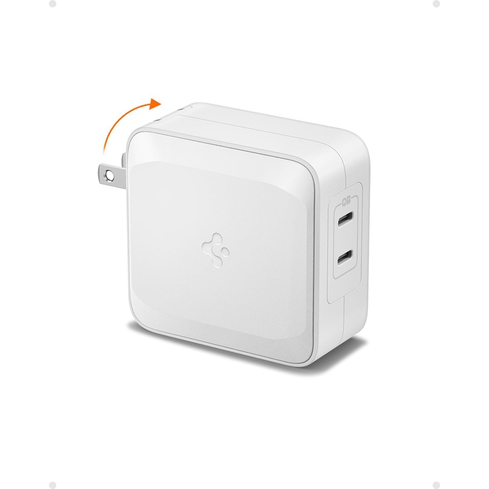 image:imageSpigen for 100W USB C Charger GaN II 2 Port Foldable Power Adapter Compatible with iPhone 17 16 15 14 MacBook ProAir iPad ProAir USBC Laptop HP Dell Pixelbook Type C Fast Wall Charger Block100W White