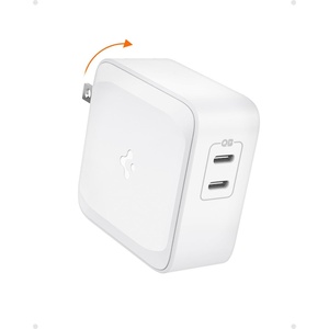 Spigen for 100W USB C Charger, [GaN II] 2 Port Foldable Power Adapter Compatible with iPhone 17 16 15 14 MacBook Pro/Air, iPad Pro/Air, USB-C Laptop HP Dell Pixelbook Type C Fast Wall Charger Block(70W White)